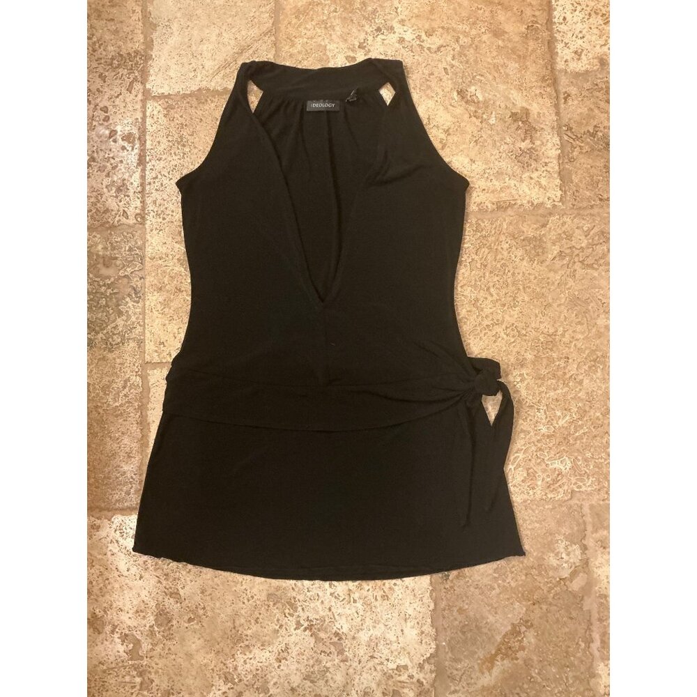 Ideology Black Low V Neck Bathing Suit Cover-Up Dress